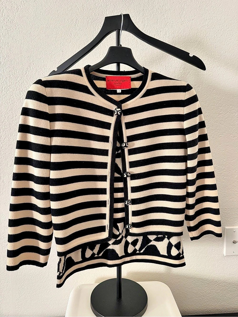 Emanuel Ungaro Parallele Striped Cardigan in Black & Cream Size Medium Like New